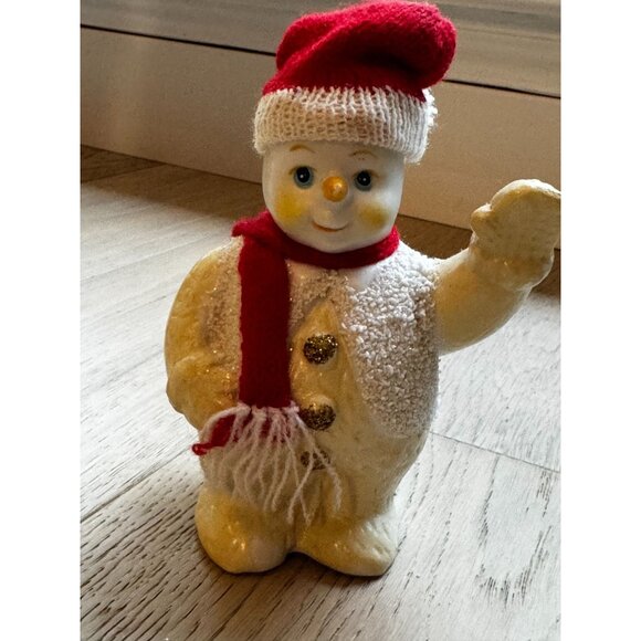 Vintage Snowman Figurine With Red Hat & Scarf ceramic porcelain christmas winter - Picture 3 of 8